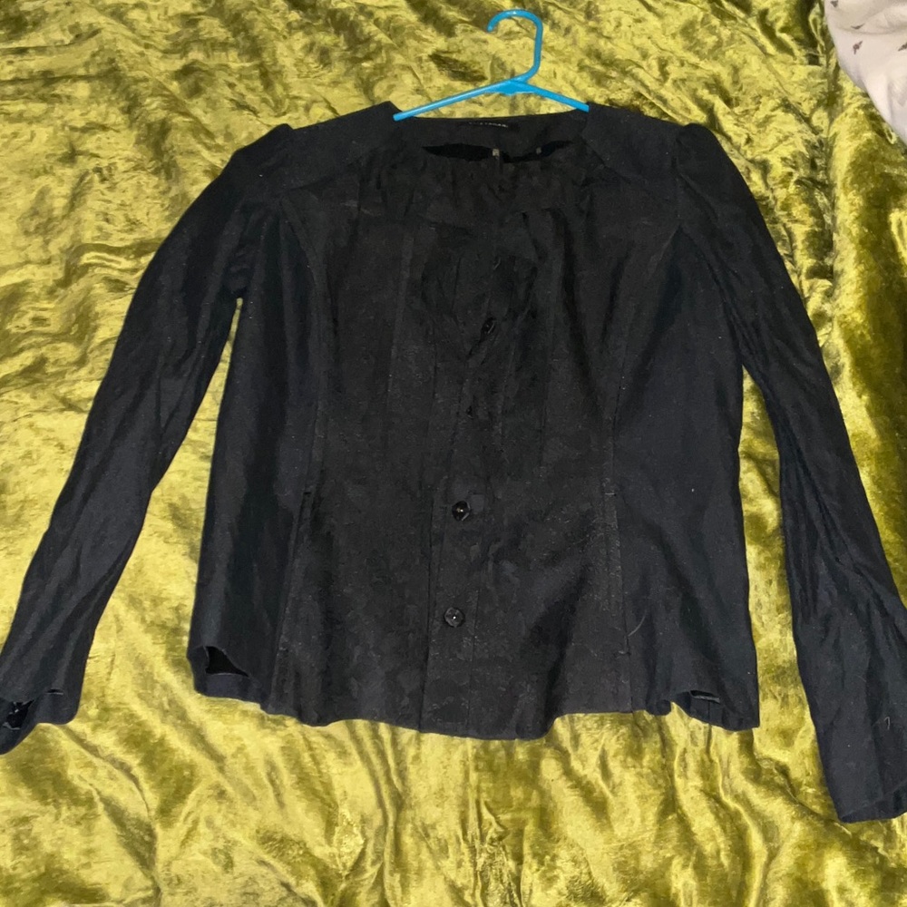 Black Button-Up Blouse lace overlay Elie Tahari 12